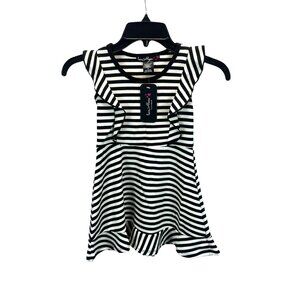 Love Alexa Girls Striped Dress Size 6 Black White Ruffle Sleeve Stretch Casual N